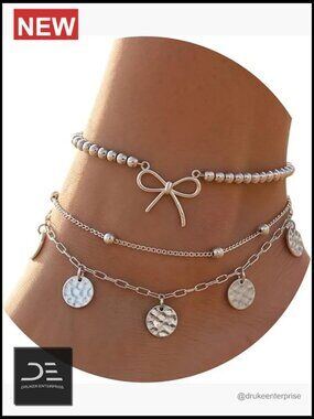 2 Pcs Ankle Bracelets for Women 18K Gold/Silver Plated Waterproof Layered